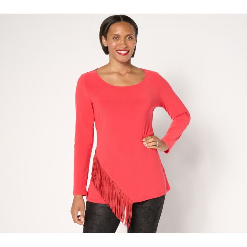Liberare Women's Top Plus Sz 2X Moss Crepe Fringe Red A667190